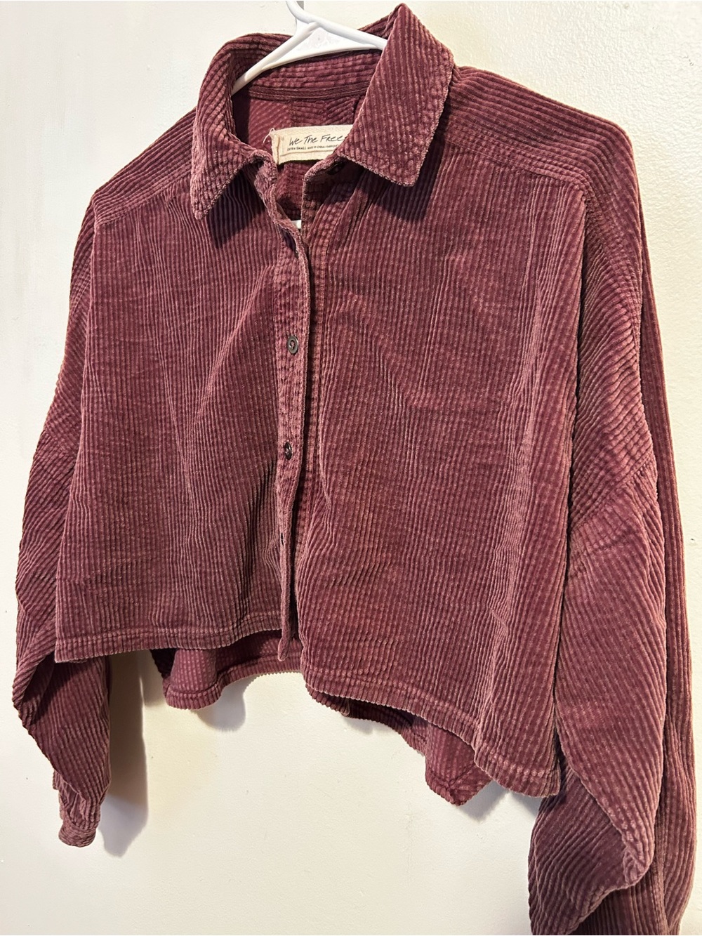 We The Free Burgundy Cropped Button Down Shirt Top XS